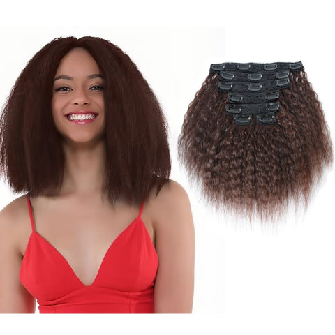 vivia bella 80G 10'', Brown: Clip In Kinky Straight Human Hair Clip Ins For African American Yaki Straight Clip In Human Virgin Hair Extensions 10"-24" 7 Pcs (80G 10'', Brown)