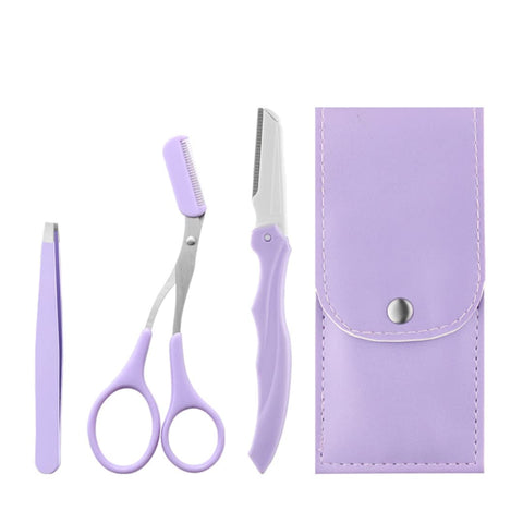 HIPIHOM Eyebrow Trimmer Scissors with Comb Stainless Steel Eyebrow Razor Eyelash Hair Scissors Beginner Eyebrow Trimmer Set Make Up Tool (Purple)
