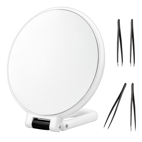EFAILY Travel Makeup Mirror,Magnifying Mirror with Stand and Tweezers,Handheld Mirror with 15X/1X Magnification, 15X Compact Mirror for Pluck Eyebrows (5)