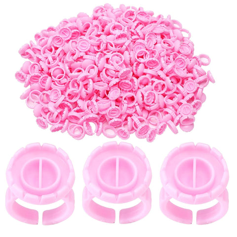 Miuffue Glue Rings 100 pcs Smart Glue Holder for Eyelash Extensions, Easy Fanning Glue Cups for Volume Lashes, Pink