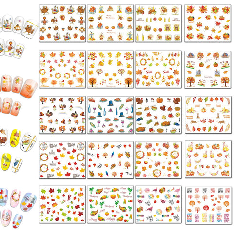 Thanksgiving Day 12Sheets: Tailaimei Thanksgiving Nail Decals Stickers 325 Pcs Self-Adhesive Tip & Water Transfer Set - DIY Nail Art Waterslide Include Turkey/Autumn/Maple/Fall Leaves/Pumpk