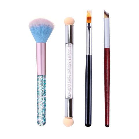 WOKOTO 4Pcs Ombre Nail Art Brush Set Double Head Nail Gradient Shading Pen Nail Brushes For Cleaning UV Gel Builder Kit Manicure Tools