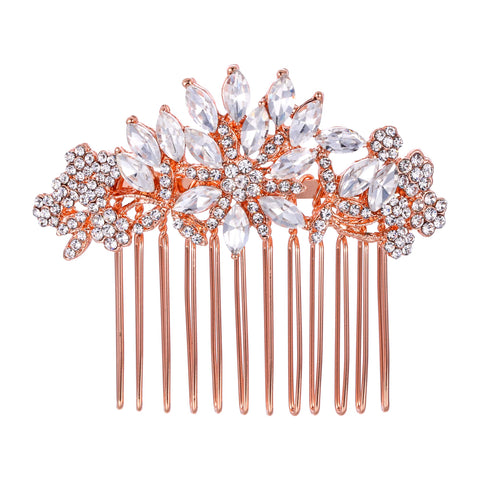EVER FAITH® Women's Austrian Crystal Wedding Flower Leaf Hair Side Comb Clear Gold-Tone