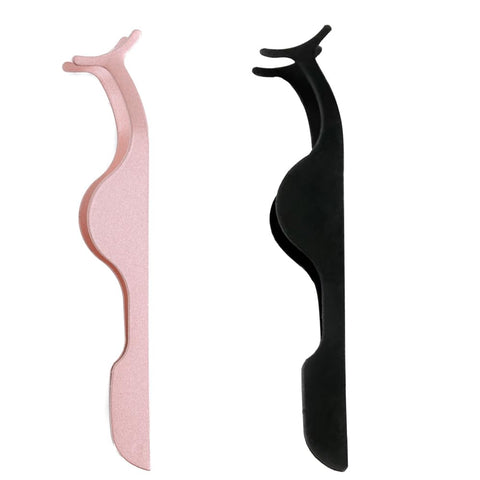 2 PCS False Eyelshes Applicator Tool Remover Clip Fake Eyelash Extension Tweezer Nipper Stainless Steel Black and Champagne Purple