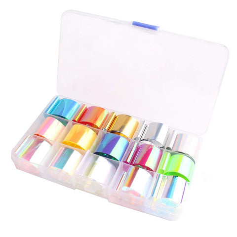 WOKOTO 10 Rolls Glass Foil Nail Art Foil Stickers Tips Laser Solid Color Nail Wraps Decals Manicure Decoration (0.98inchs39.4inchs)