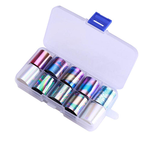 WOKOTO 10 Rolls Holographic Nail Art Foil Stickers Tips Starry Sky Adhesive nail Wraps foil transfer Manicure decals set (0.98inchs39.4inchs)