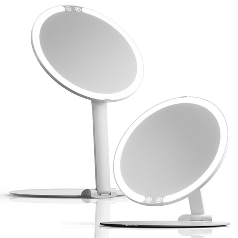 Fancii Rechargeable Travel Makeup Mirror with LED Light, 8" Foldable Stand, 3 Color Lighting Travel Mirror. Dimmable & Lightweight Portable Vanity Mirror, Beauty Travel Essential, Abigail