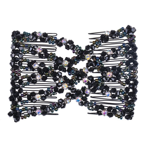 Lovef EZ Magic Hair Beauty Decoration Comb Pearl Stretchy Beaded Hairpin Bow Double Combs Lady in Assorted Color (black)