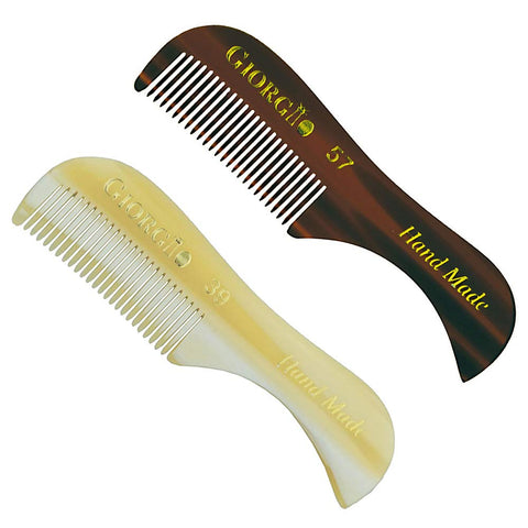 Giorgio G39 2.75" 73mm X-Small Men's Fine Toothed Beard and Mustache Comb for Facial hair Grooming. Hand-Made of Cellulose Acetate, Saw-Cut. Perfect Men's Pocket Comb.(Horn) (Ivory & Tortoise)