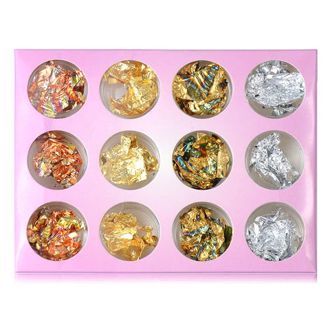 YesLady Gold Silver Nail Paillette Flake 3D Art Copper Chip Foil Tips Decoration Design 12 Boxes