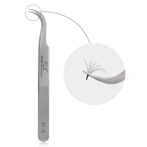 BEYELIAN Eyelash Extension Tweezers, Professional Lash Tweezers for Make Fans Volume Lashes, Curved Tip Stainless Steel Tweezers ST-15