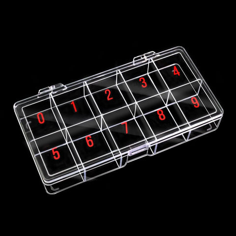Beauticom Medium Empty 10 Space Nail Art Tip Storage Box Case with # 1 to 10 (Hard Acrylic Clear Quality)