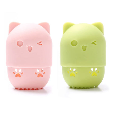 AKOAK Cute Cat Silicone Makeup Sponge Storage Rack, Makeup Egg Drying Rack, Portable Puff Protective Cover Beauty Tool (Pack of 2, Random Color)