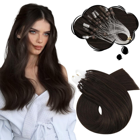 18 inch , Darkest Brown #2 : Moresoo 18" Darkest Brown Color #2 Mirco Loop Ring Hair 100% Human Hair Micro Beads Hair Extensions 50gram 1g/strand