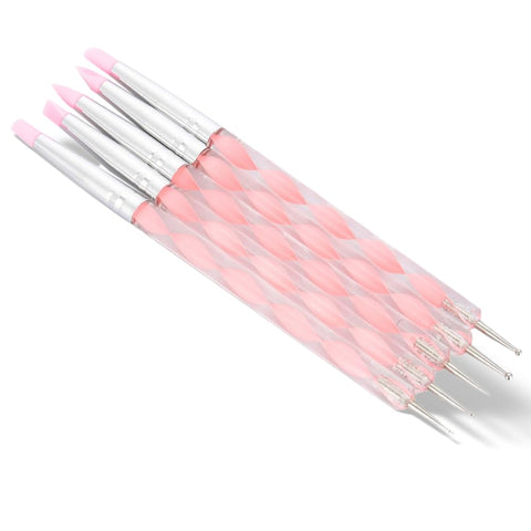 Semme Dual-ended Carving Sculptur Pen Set?Silicone Head Dotting Pen Manicure Nail Art Tool 5pcs (Pink)