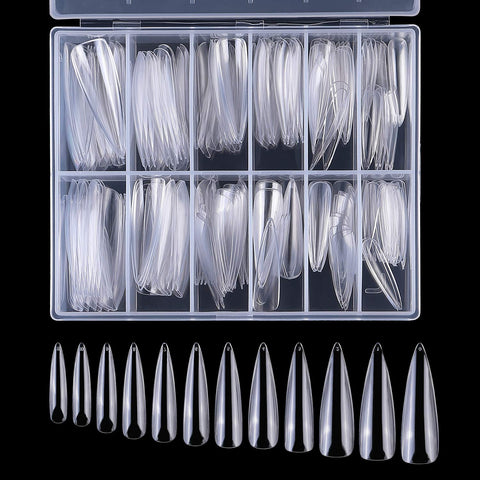 Long Stiletto False Nails,Lengthen Sharp False Nail Tips,Easy Coffin Nails,YIMART 240pcs/box XL Lengthen Stiletto False Nails Oval Stiletto Sharp Full Nail Tips Acrylic UV Gel Full Cover Nail Art Tips Decoration Nails Salon (Clear With Box)