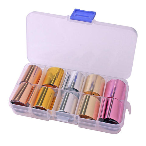 WOKOTO 10 Rolls Solid Color Nail Art Foil Stickers Starry Sky Full Wraps Adhesive Nail Transfer Decals Manicure Decoration (0.98inchs39.4inchs)