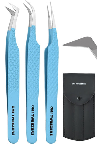 Fiber Tip Lash Tweezers- Pack of 3 Eyelash Extension Tweezers Professional- Lash Tweezers. (Caramel)