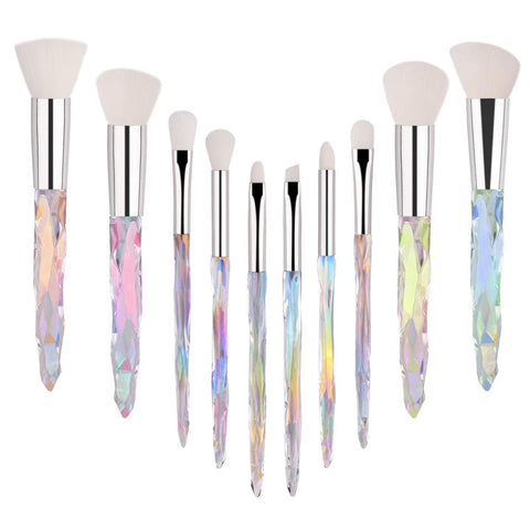 Makeup Brushes Crystal Handle,10pcs Premium Rainbow Color Cosmetic Brush Set for Foundation Powder Blending Eyeshadow Blush Concealer Transparent Handle