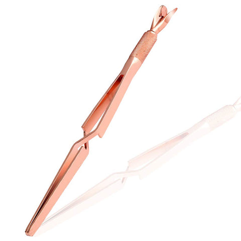 SILPECWEE 1 Pcs Rose Gold Nail Art Cuticle Pusher And Nail Cleaner False Nail Shaping Tweezers Multi-function Manicure And Pedicure Tool