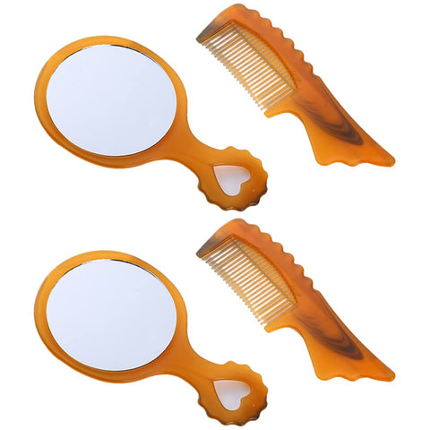 lasenersm 2 Sets Small Hand Mirror Comb Set Plastic Makeup Mirror with Handle with Comb Portable Cosmetic Hand Mirror and Comb Set Vanity Mirror Comb Set Travel Makeup Tools for Women, Brown
