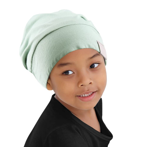 ELIHAIR Kids Beanie Sleep Hats Bonnet for Night Sleeping Cap Silky Lined Satin Bonnet with Adjustable Elastic Band for Teens Toddler Child Natural Curly Frizzy Hair Cover(Mint Green)