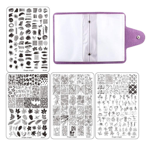 FingerAngel 4PCS XL Nail Art Stamp Plates With Stamping Image Plates Collection Manicure Tools Plate Organizers XL07-10