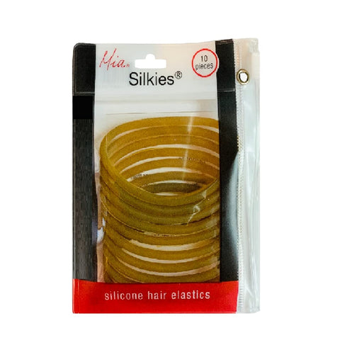 Mia Silkies, Silicone Hair Elastics, Hair Rubber Bands, Translucent Brown, for Women, Athletes, Girls, Thick Hair 10pcs