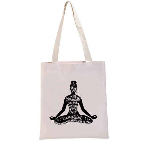 Yoga Gift for Yoga Instructor You Put Something Beautiful Into The World Makeup Bag Yoga Lover Cosmetic Bag Meditation Gift Zen Gift, By being yourself Handbag 3.0