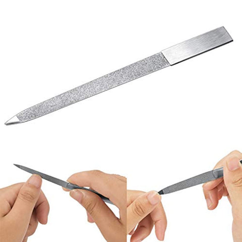 Diamond Nail File - 7 Inch Stainless Steel Double Side Nail File Metal File Buffer Fingernails Toenails Manicure Files for Men Women Salon Home and Travel