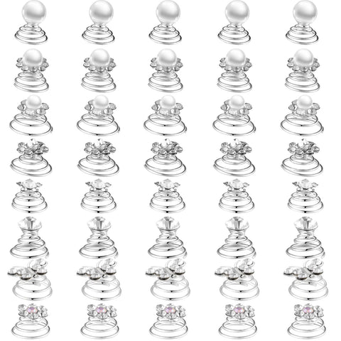 40 Pieces Spiral Hair Pins Swirl Hair Twists Coils Rhinestone Hair Spiral Jewelry Hair Pin Clip Accessories for Wedding Bridal Party Favors, 8 Styles