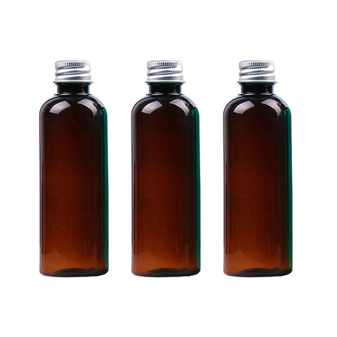 3 Pieces 100ml Plastic Bottle with Aluminum Cap Plastic Bottle with Screw Cap Refillable Plastic Sample Bottle Cosmetic Dispenser Container for Lotion Shower Gel Cleaning Water Oil, Amber