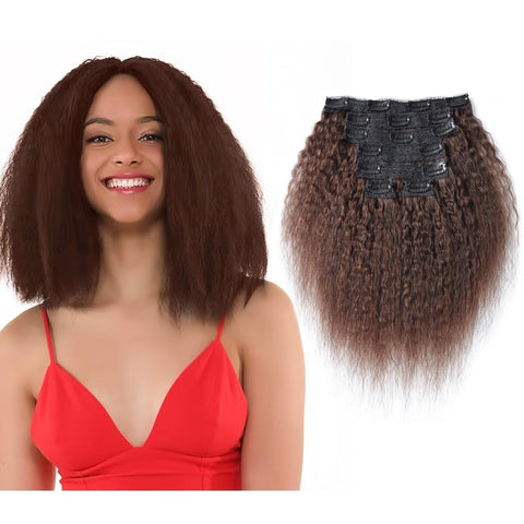 vivia bella 80G 12'', Brown: Yaki Hair Clip In Natural Hair Extensions For Black Women Virgin Remy Hair Kinky Curly Straight 12 Inch Dark Brown #2 10"-24" 7 Pcs Double Weft (80G 12'', Brown)