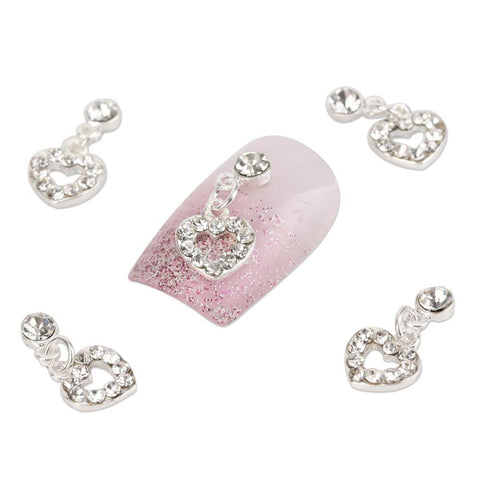 Eft 10 Pcs Fashion Nail Charms Silver Dangle Sweet Love Heart 3D Alloy Crystal Rhinestone Metal Nail Art Tips Slice Decoration For Women Girls Ladies