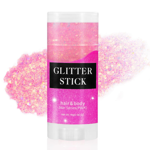 Mysense Pink Body Glitter Stick, Face & Hair Chunky Glitter Gel, Holographic Cosmetic Glitter Sequins for Women Girls, Waterproof Glitter Makeup for Halloween Christmas Rave, 0.56oz