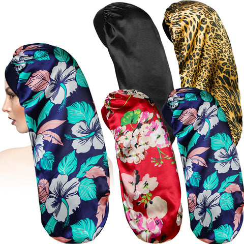 BCHRTOIP 4 Pcs Long Satin Sleep Bonnet for Curly Hair and Dreadlock, Long Braids Bonnet Sleeping Cap for Women Multicolor, Multicolor, One Size