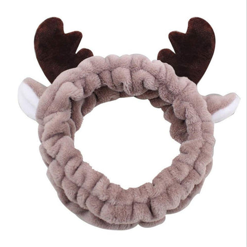 Elk Headband Headbands for Women Girls, Spa Facial Headband Makeup Headband Bear Face Mask Headband for Birthday Valentines Day Christmas Party Gifts Fleece Headwear Headwraps for Women Coffee