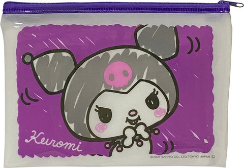 Sanrio Accessories Cosmetic Flat vinyl pouch Zipper Case Bag 19 × 14 cm (Crayon touch), Kuromi,