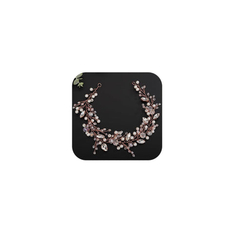 Teyglen Crystal Pearl Wedding Headband Bridal Rhinestone Crystal Hair Vine Hair Accessories for Bride Handmade Black Blue Pink Red Beads Hair Pieces Boho Pearls Crystal Headpieces for Women Girl Party