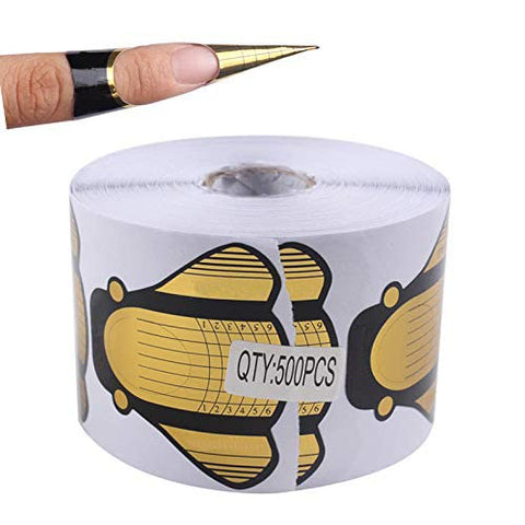 Beautyleader 500Pcs/Roll Nail Form, Nail Art Guide Stickers for Acrylic UV Gel Nail Tips Manicure Extension Tool (Gloden)