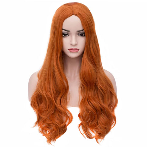 BERON 25 Inches Orange Wig Long Curly Wig Orange Wig for Women Red Orange Wig Heat Resistant Synthetic Hair Dark Orange Wig (Orangeï¼‰