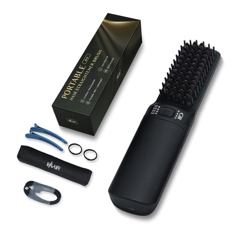 Ihhair Hot Hair Straightener Brush,Portable Mini Hair Straightener Usb Rechargeable 6400Mah,2 In 1 Hair Straightener Comb With Anti-Scald Feature For Women & Men (Black)