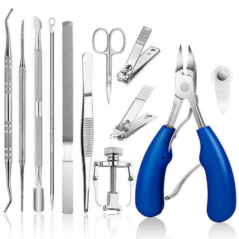 12PCS Ingrown Toenail Tool Toenail Clippers Treatment Pedicure Tools Ingrown Toenail Tool Kit Nail Clipper Set Pedicure Kit Ingrown Toenail Pedicure Tool By JTIEOï¼ˆBlue Colorï¼‰