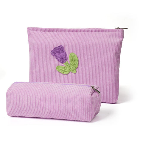 FASHLANLIKA Cosmetic Bags Cute Strawberry Patch Corduroy Makeup Bag Set Large Travel Toiletry Cosmetic Pouch Bags with Zipper for Women, Purple, Cute