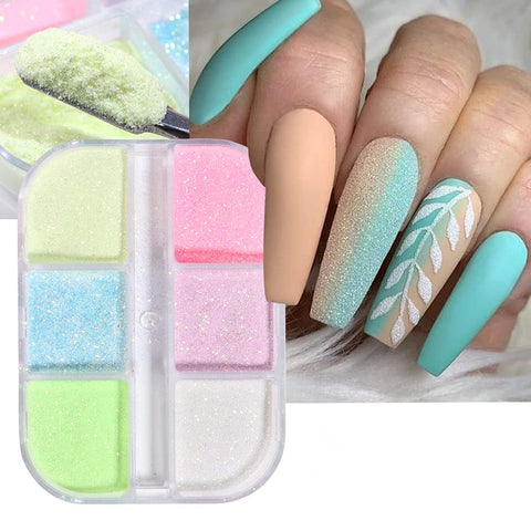 Holographic Luminous Glitters Nail Powder,Nail Art Supplies Fluorescent Pigments Nail Dust Mermaid Luminous Glitter Nail Powders for Nail Art Decoration Sparkles Manicure Charm 6 Grid