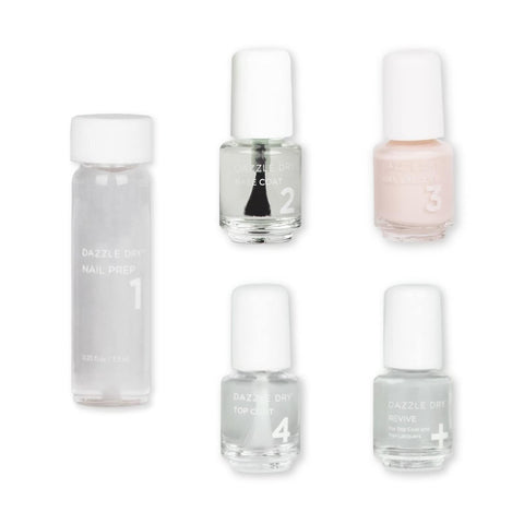 Dazzle Dry Mini Kit 4 Step System - Touch of Love, a pale chalky pink. Semisheer cream. (5 Piece Kit)