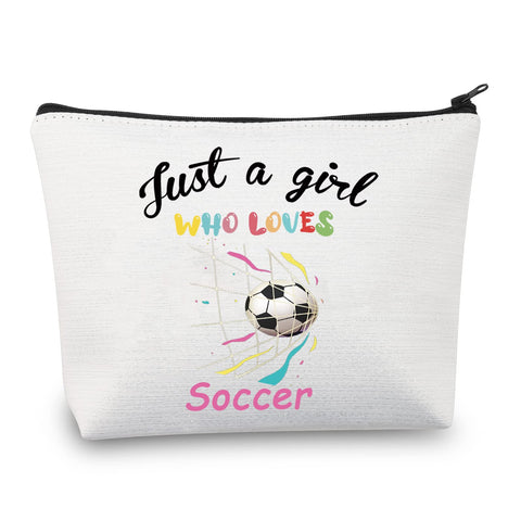 CMNIM Girl Soccer Gifts Just a Girl Who Loves Soccer Makeup Bags Soccer Travel Cosmetic Bag Gift for Soccer Players Fans (Just a Girl Who Loves Soccer Bags)