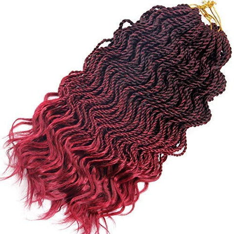 Wavy Senegalese Twist Crochet Braids 6packs/lot 14Inch 35Strands/Pack Synthetic Kanekalon Crochet Hair Curly Havana Mambo Twist Braiding Hair (14 Inch, T1B/Burgundy#)