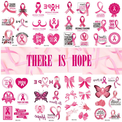 Double Ideal Pink Ribbon Temporary Tattoos, Breast Cancer Awareness, Waterproof, 8 Sheets