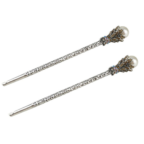 Yueton Pack Of 2 Vintage Rhinestone Pearl Hair Stick Vintage Hair Chopsticks Hairpin Chignon Pin (Coffee)